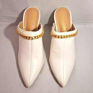 Sz 6M Allegra K Women's White Chain Mule Slides